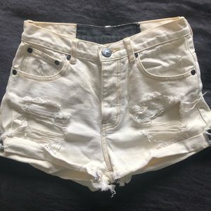 One Teaspoon white distressed denim / jean shorts